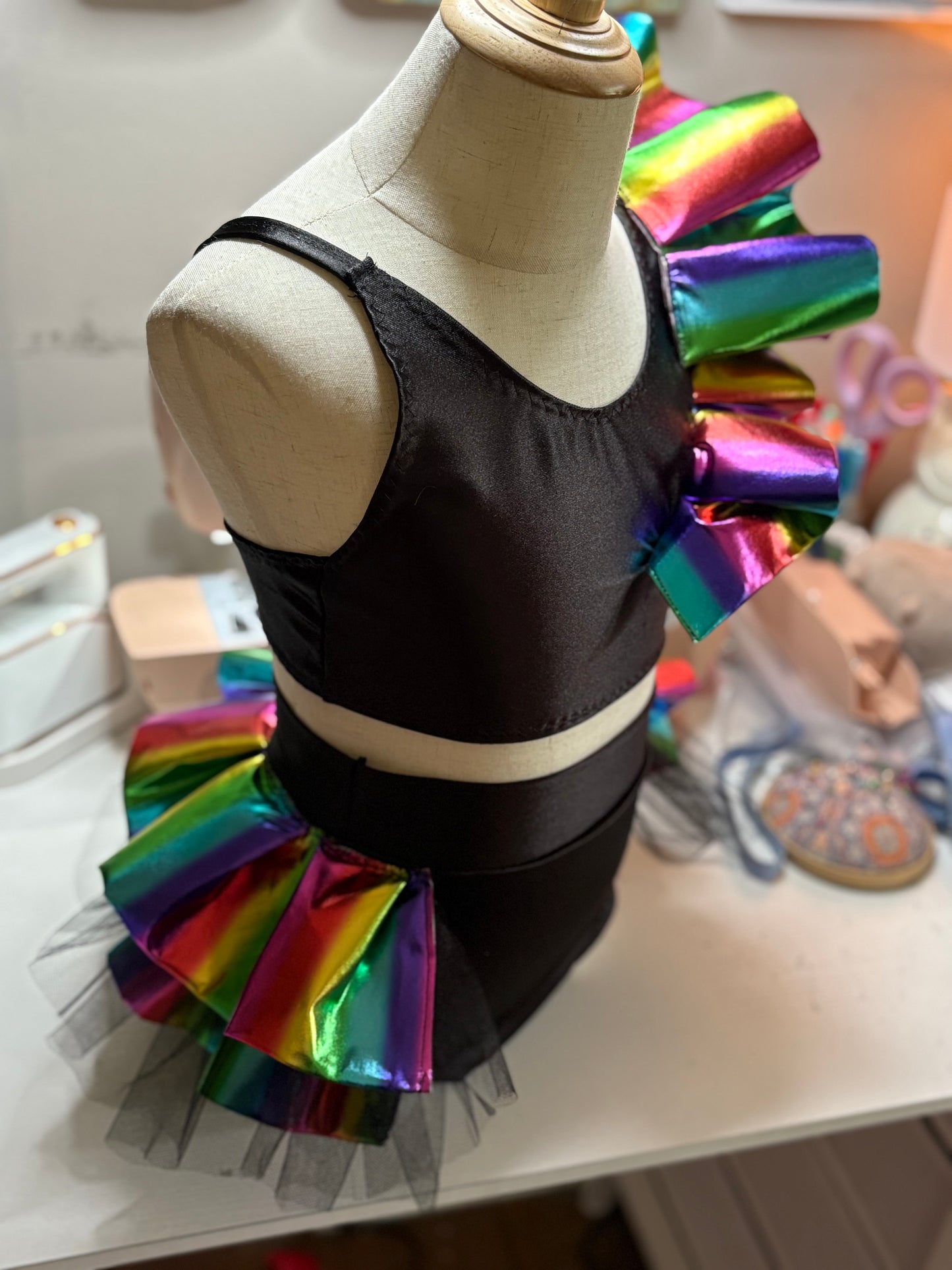 Black with Rainbow Ruffle Base - Made to Order
