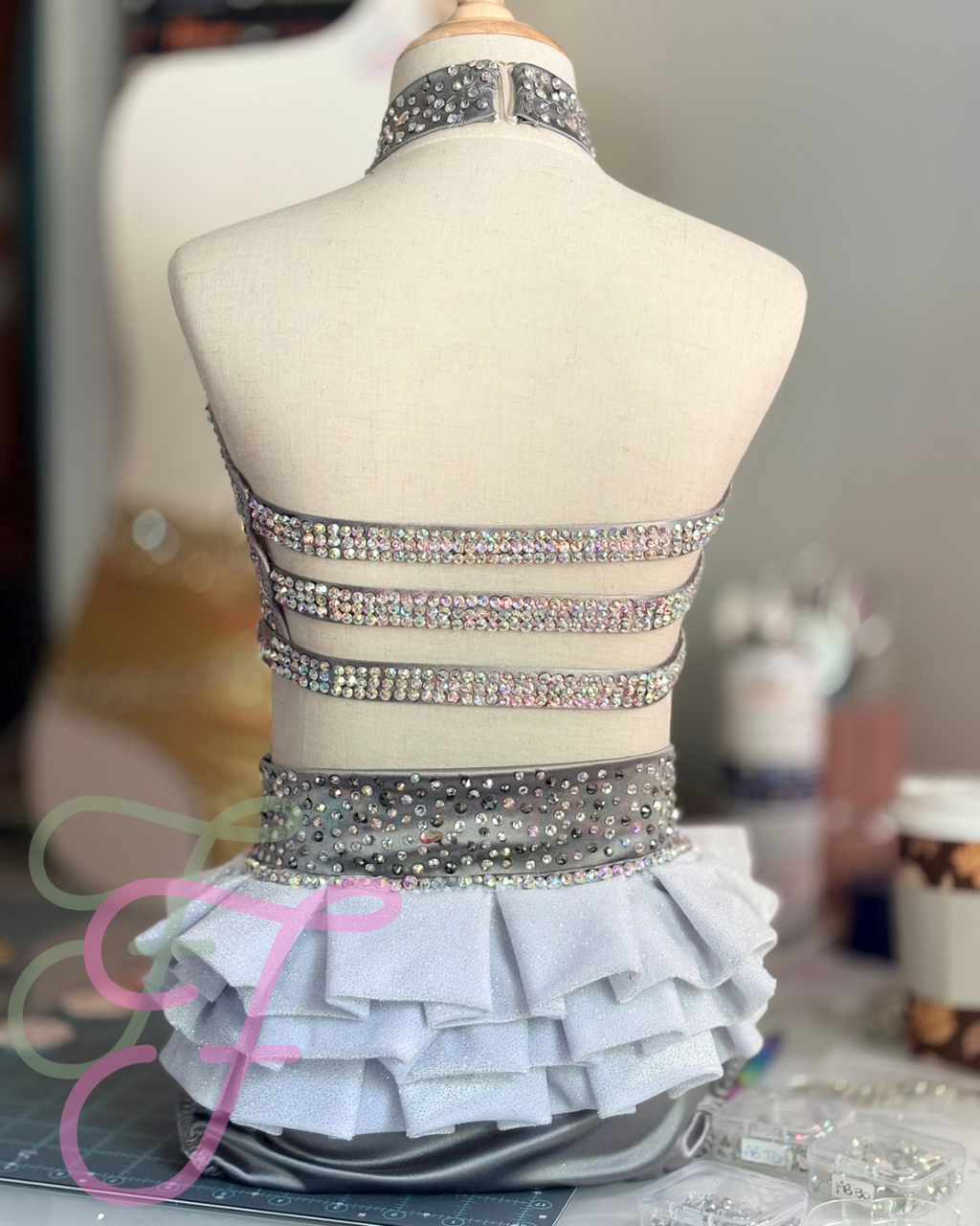 Ready to Ship!  Silver 2 Piece Ruffle fully stoned - child medium