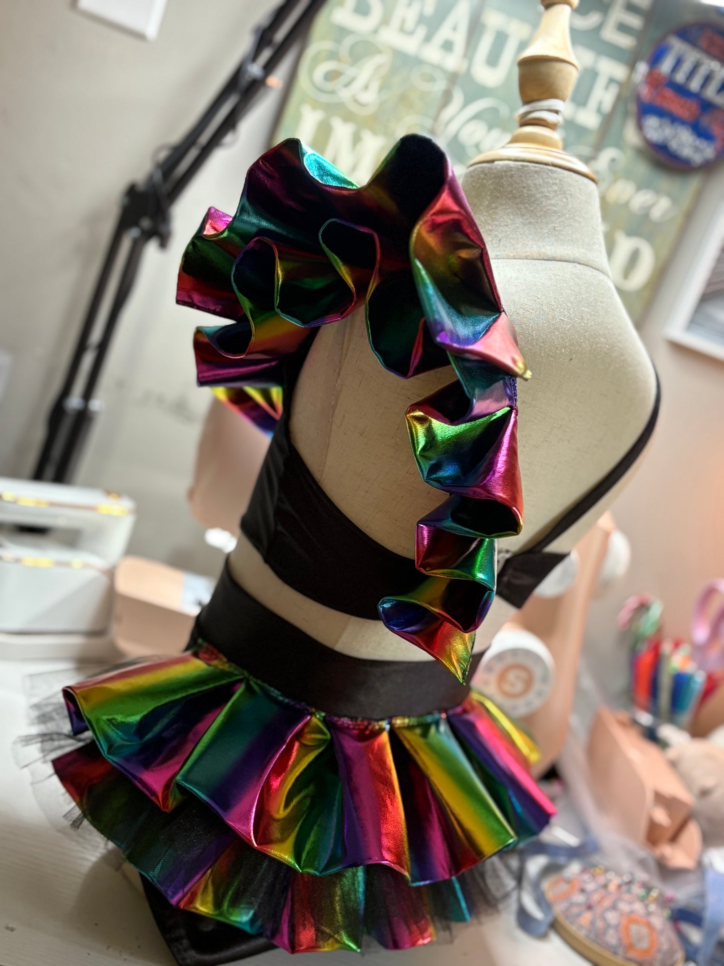 Black with Rainbow Ruffle Base - Made to Order