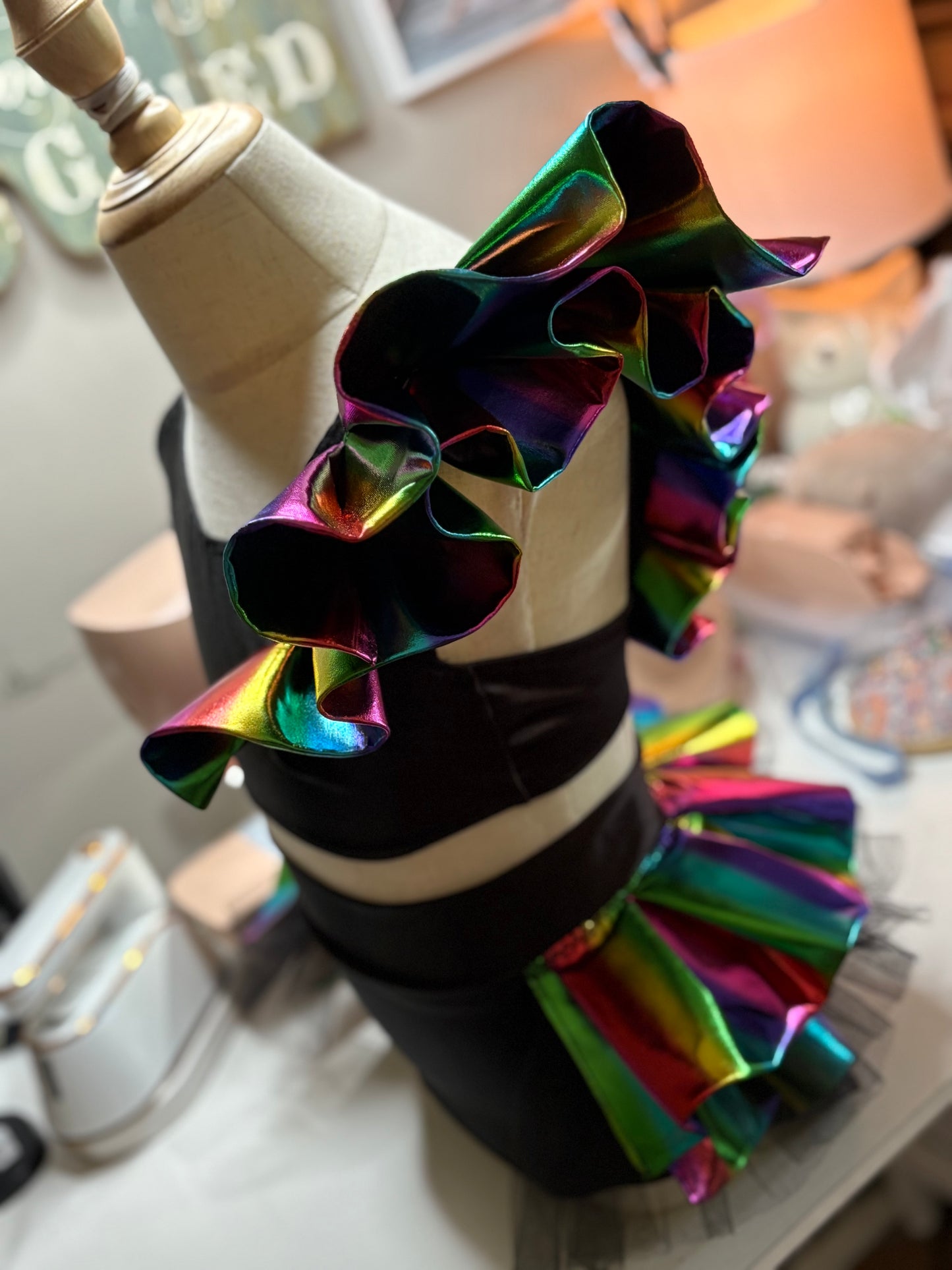 Black with Rainbow Ruffle Base - Made to Order