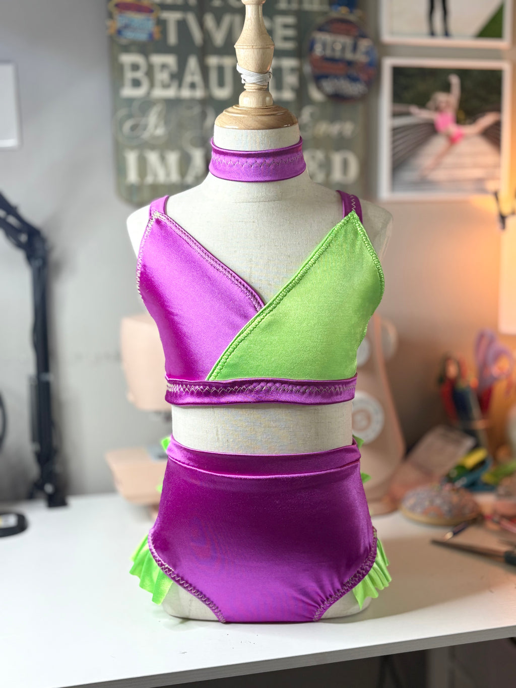 Ready to Ship!  Purple and Neon Green Jazz Costume Child Large