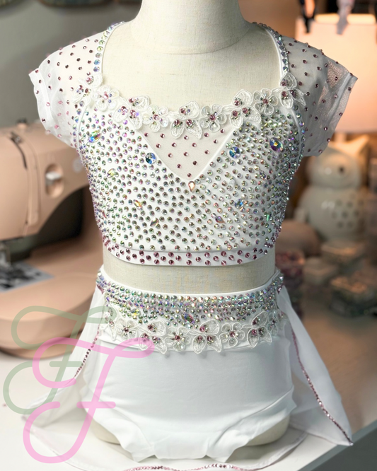 White and Pink Lyrical Dance Costume - Child 8/10 Bodywrappers Base
