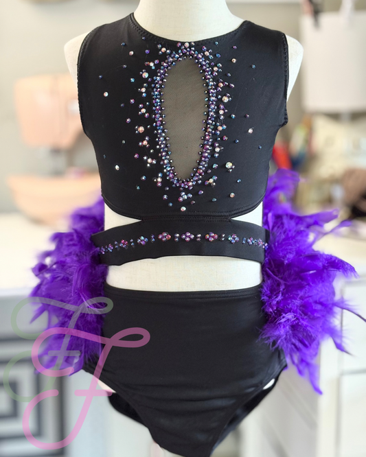 Purple and Black Feathered Jazz Costume CL