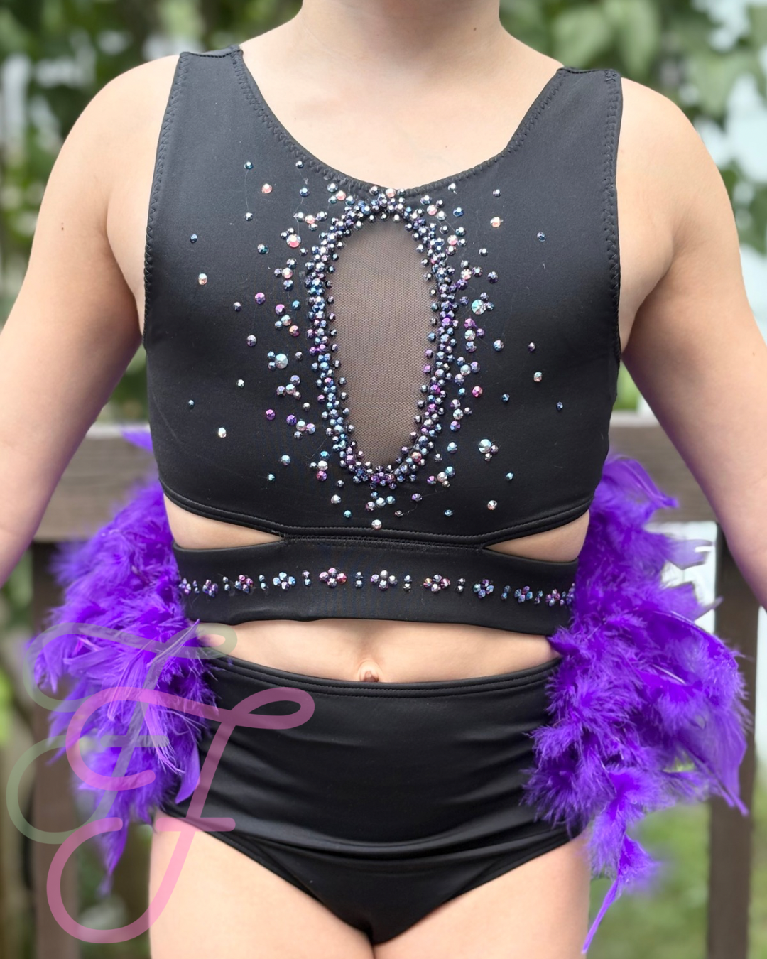 Purple and Black Feathered Jazz Costume CL
