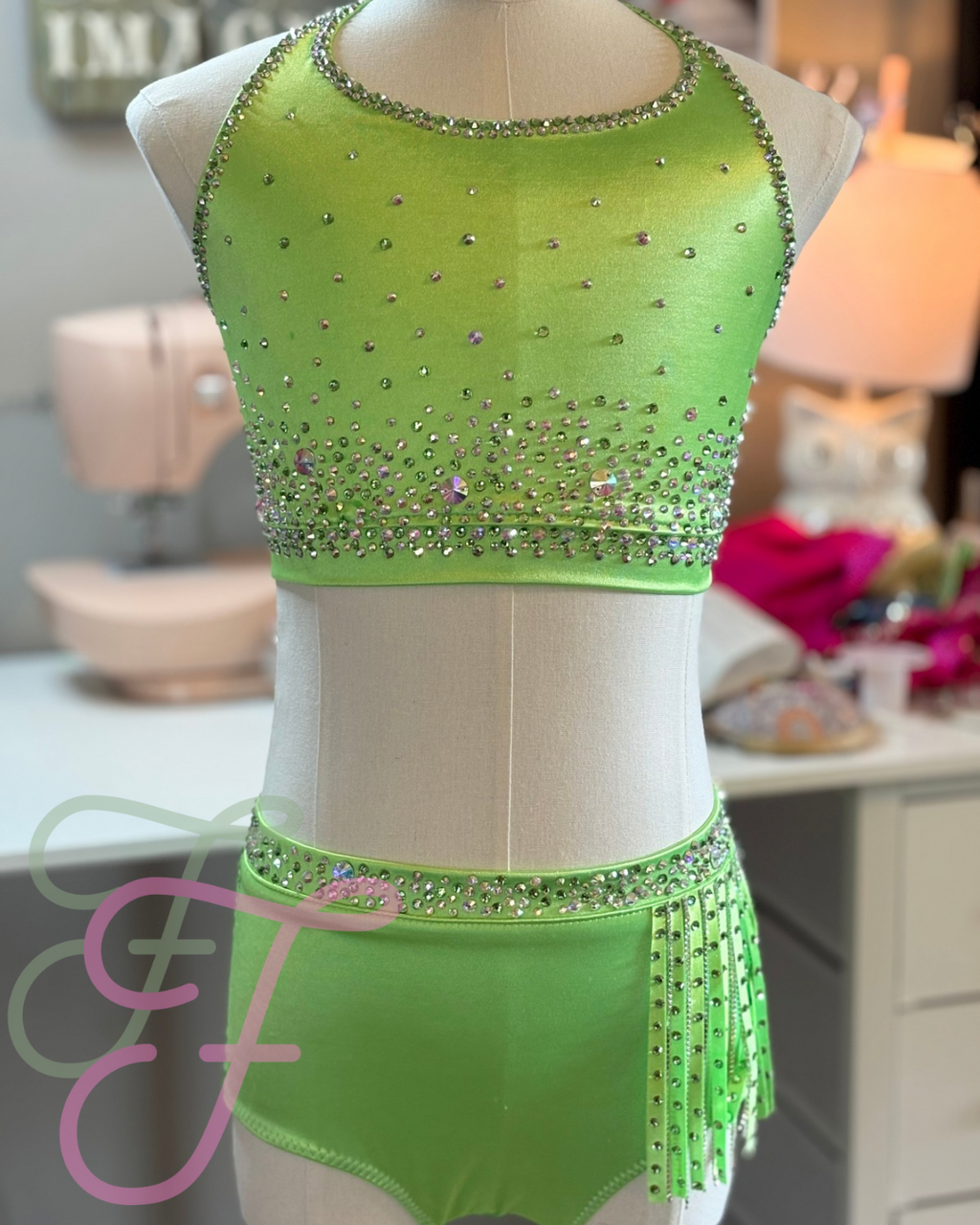 Neon Green Jazz Costume with Fringe Child XL