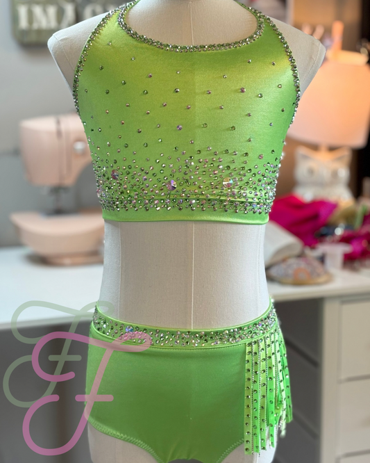 Neon Green Jazz Costume with Fringe Child XL
