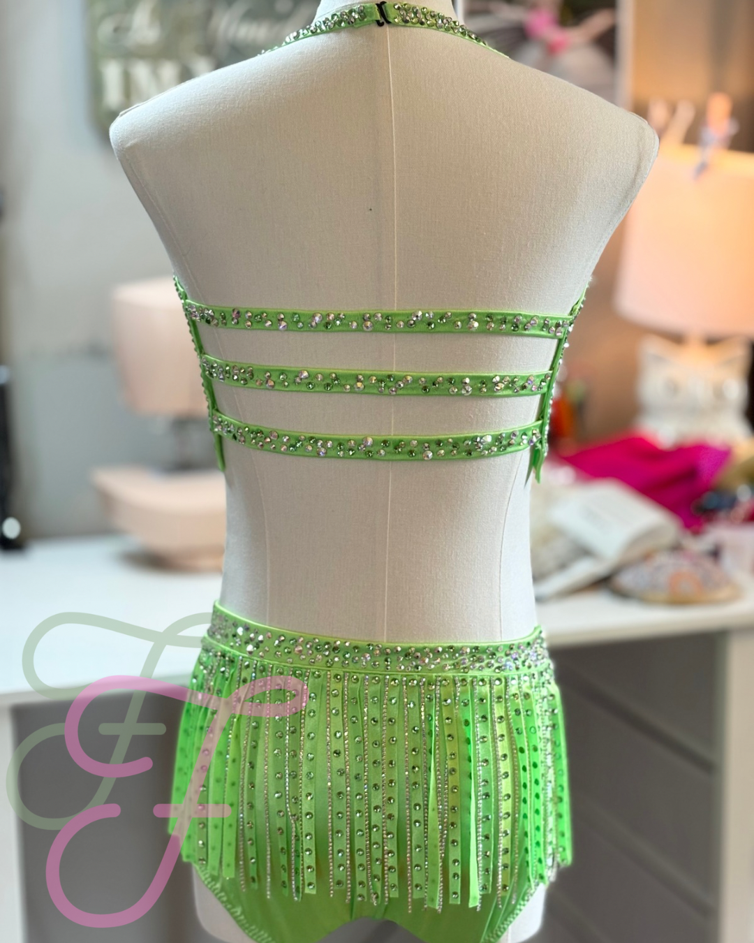 Neon Green Jazz Costume with Fringe Child XL