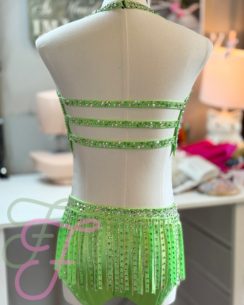 Neon Green Jazz Costume with Fringe Child XL