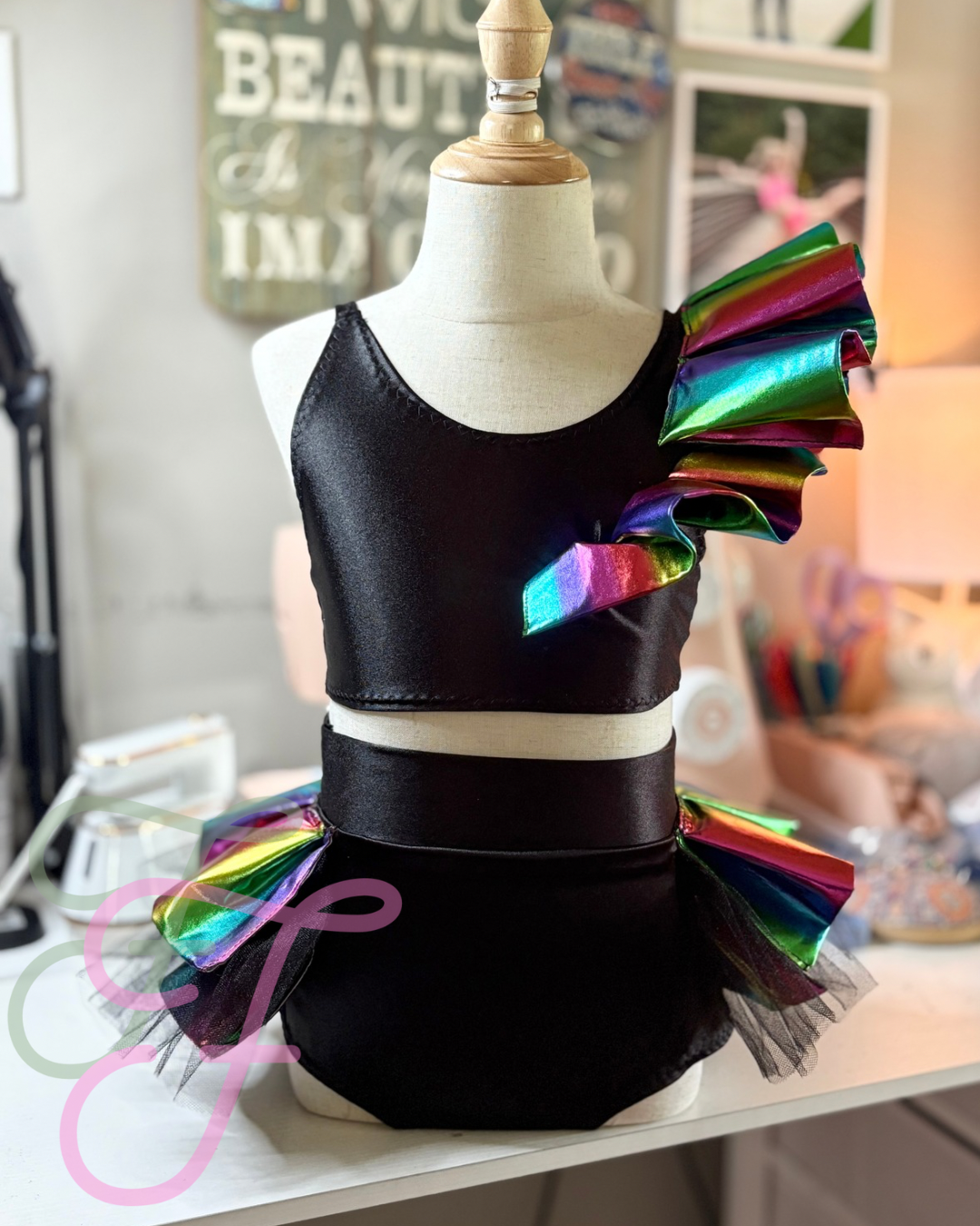 Black with Rainbow Ruffle Base - Made to Order