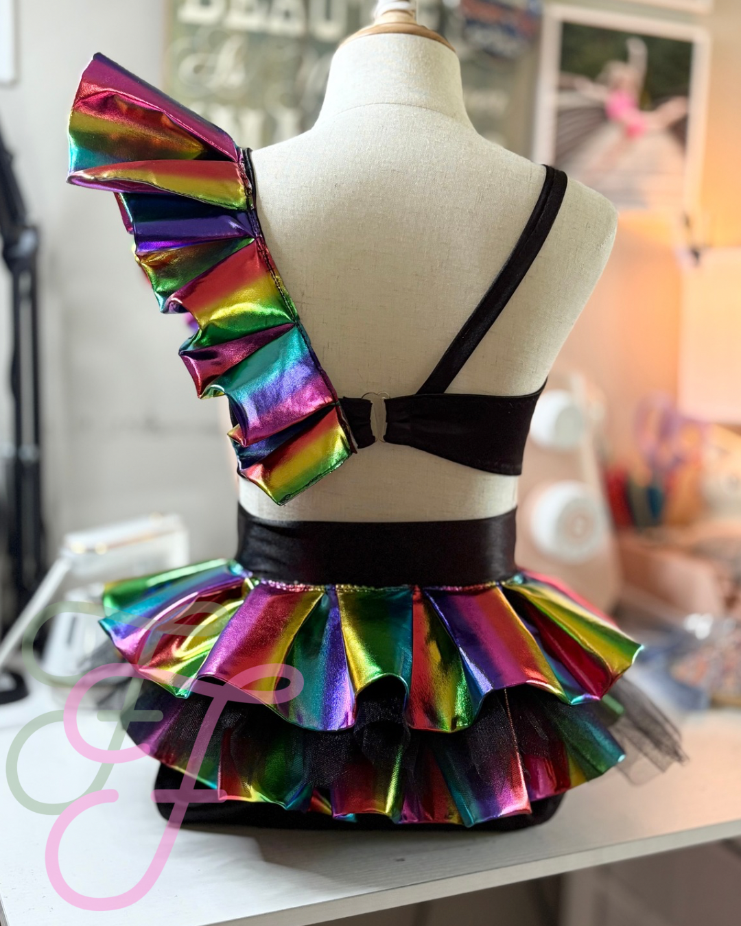 Black with Rainbow Ruffle Base - Made to Order