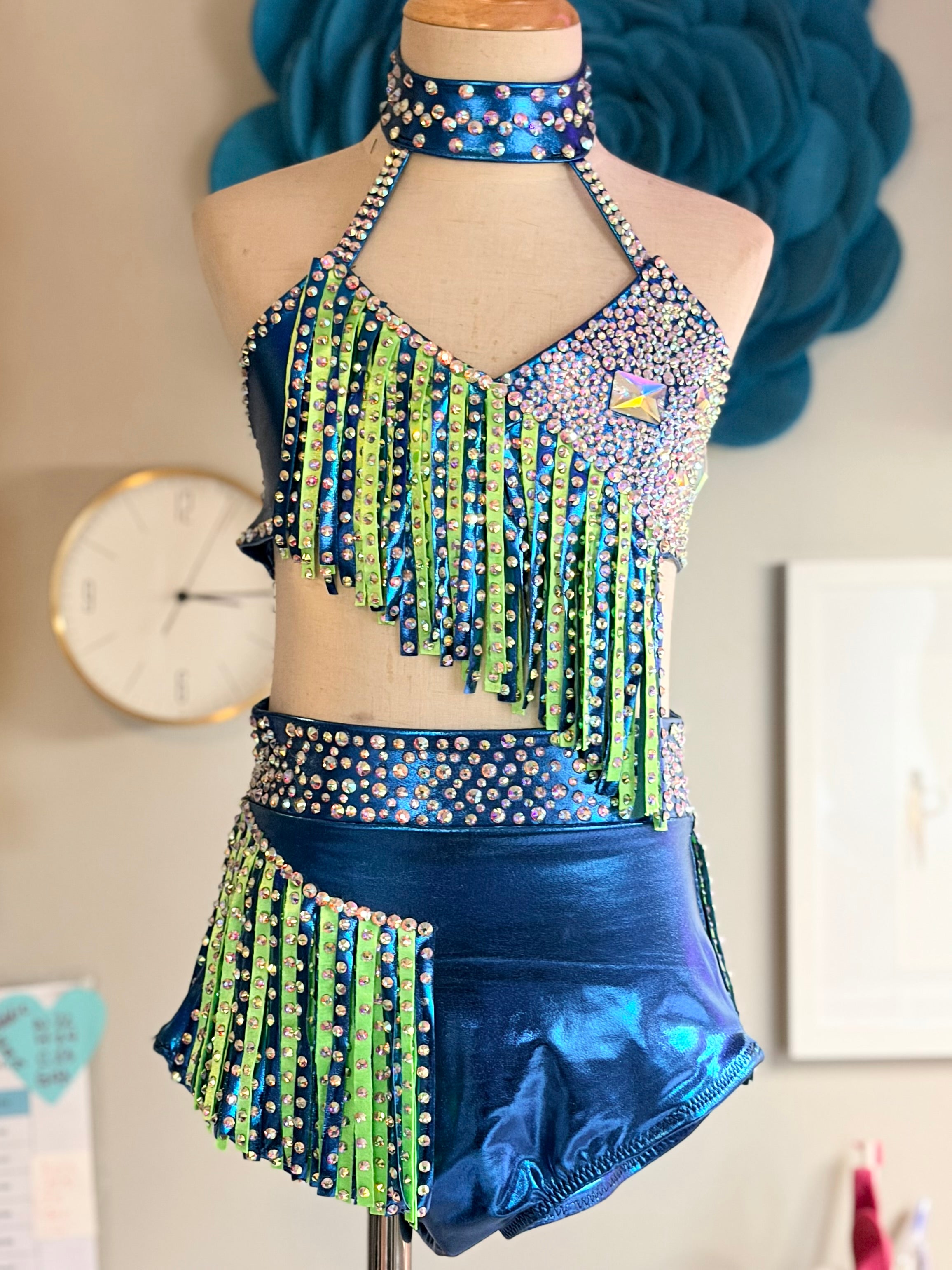 Ready to Ship!  Metallic Blue and Green fringed costume - Child Large/XL (10/12)