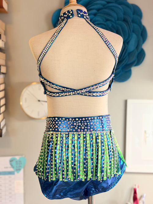 Ready to Ship!  Metallic Blue and Green fringed costume - Child Large/XL (10/12)