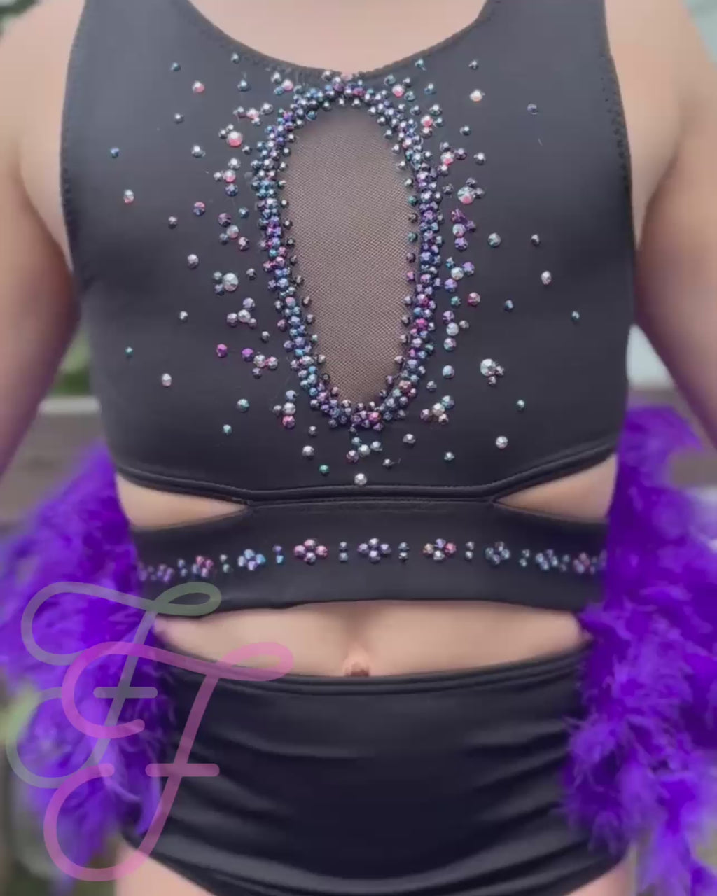 Purple and Black Feathered Jazz Costume CL